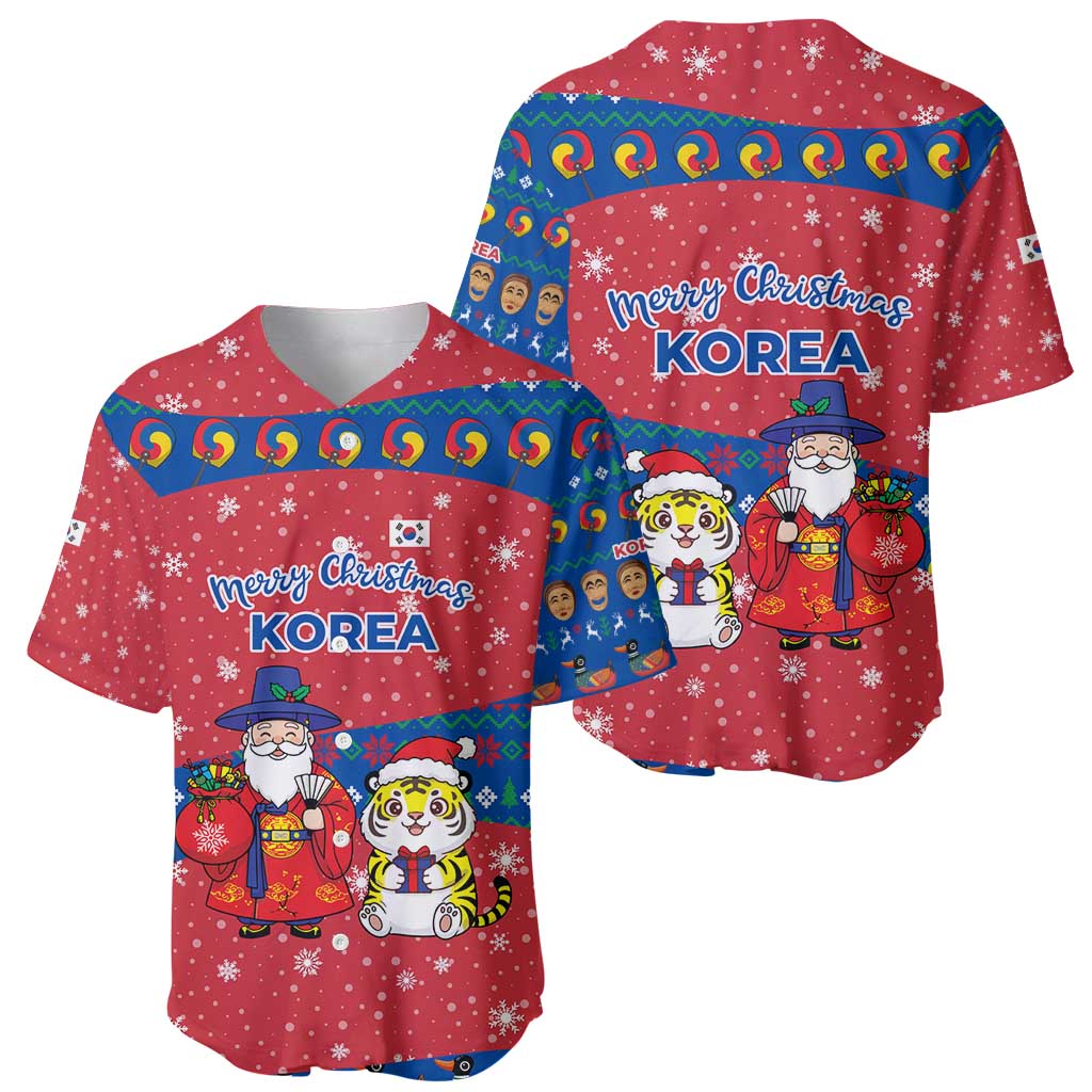 Korea Christmas Baseball Jersey with Santa in Hanbok Tiger Character and Traditional Mask Pattern Design - Wonder Print Shop
