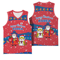 Korea Christmas Basketball Jersey with Santa in Hanbok Tiger Character and Traditional Mask Pattern Design - Wonder Print Shop