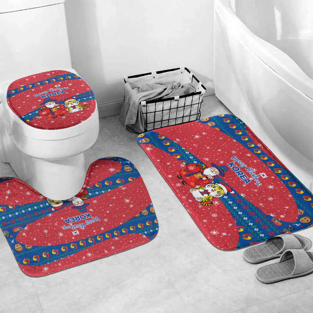 Korea Christmas Bathroom Set with Santa in Hanbok Tiger Character and Traditional Mask Pattern Design - Wonder Print Shop