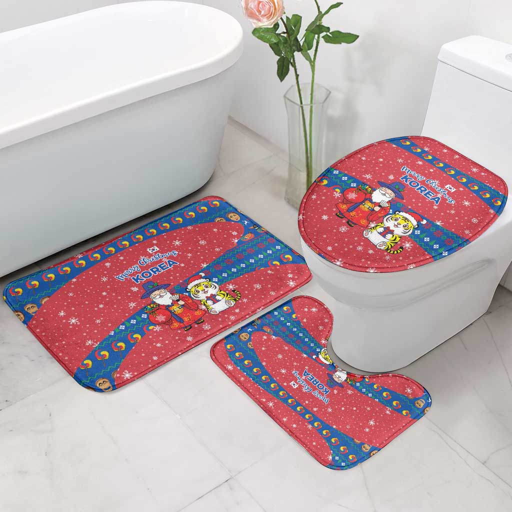 Korea Christmas Bathroom Set with Santa in Hanbok Tiger Character and Traditional Mask Pattern Design - Wonder Print Shop