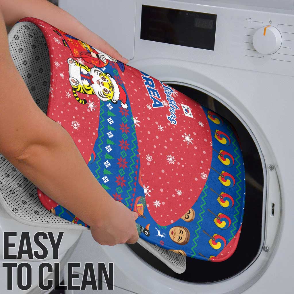 Korea Christmas Bathroom Set with Santa in Hanbok Tiger Character and Traditional Mask Pattern Design - Wonder Print Shop