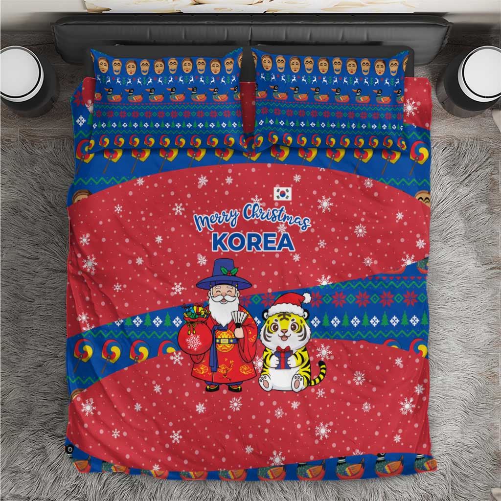 Korea Christmas Bedding Set with Santa in Hanbok Tiger Character and Traditional Mask Pattern Design - Wonder Print Shop