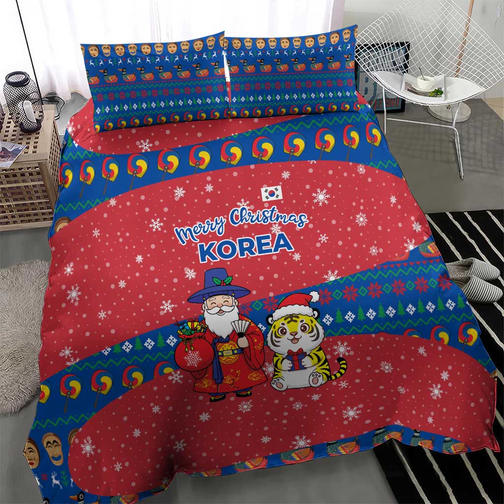 Korea Christmas Bedding Set with Santa in Hanbok Tiger Character and Traditional Mask Pattern Design - Wonder Print Shop