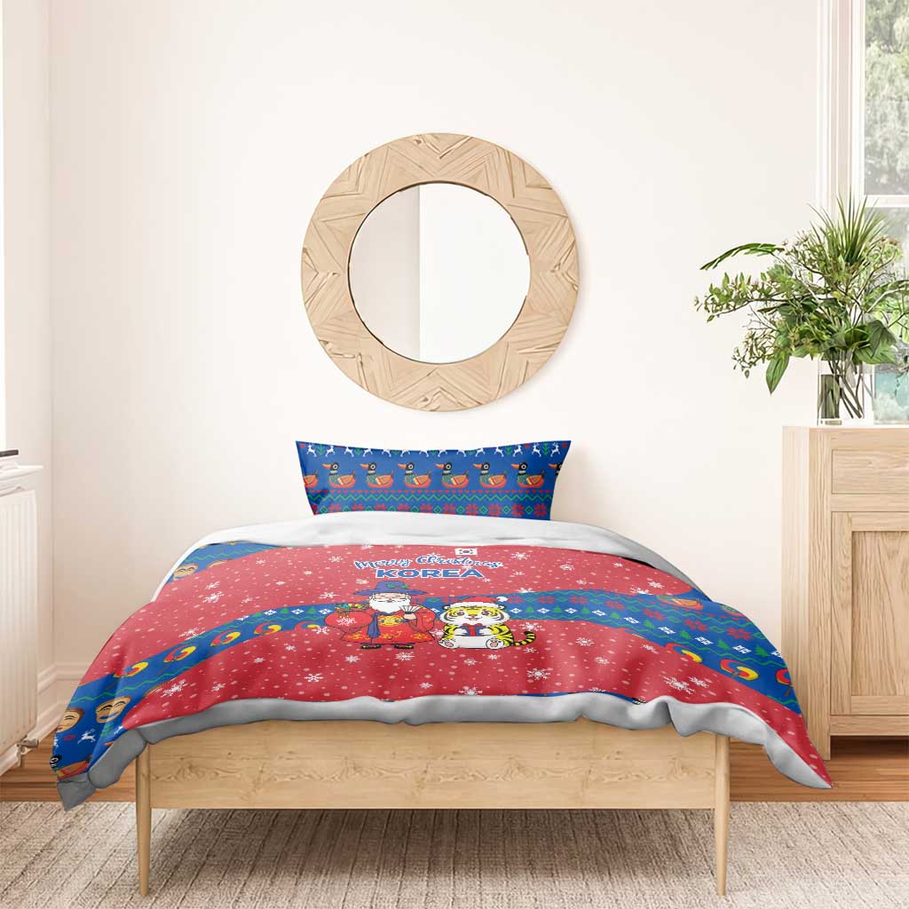 Korea Christmas Bedding Set with Santa in Hanbok Tiger Character and Traditional Mask Pattern Design - Wonder Print Shop