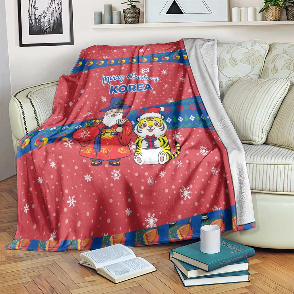 Korea Christmas Blanket with Santa in Hanbok Tiger Character and Traditional Mask Pattern Design - Wonder Print Shop
