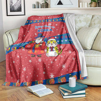 Korea Christmas Blanket with Santa in Hanbok Tiger Character and Traditional Mask Pattern Design - Wonder Print Shop