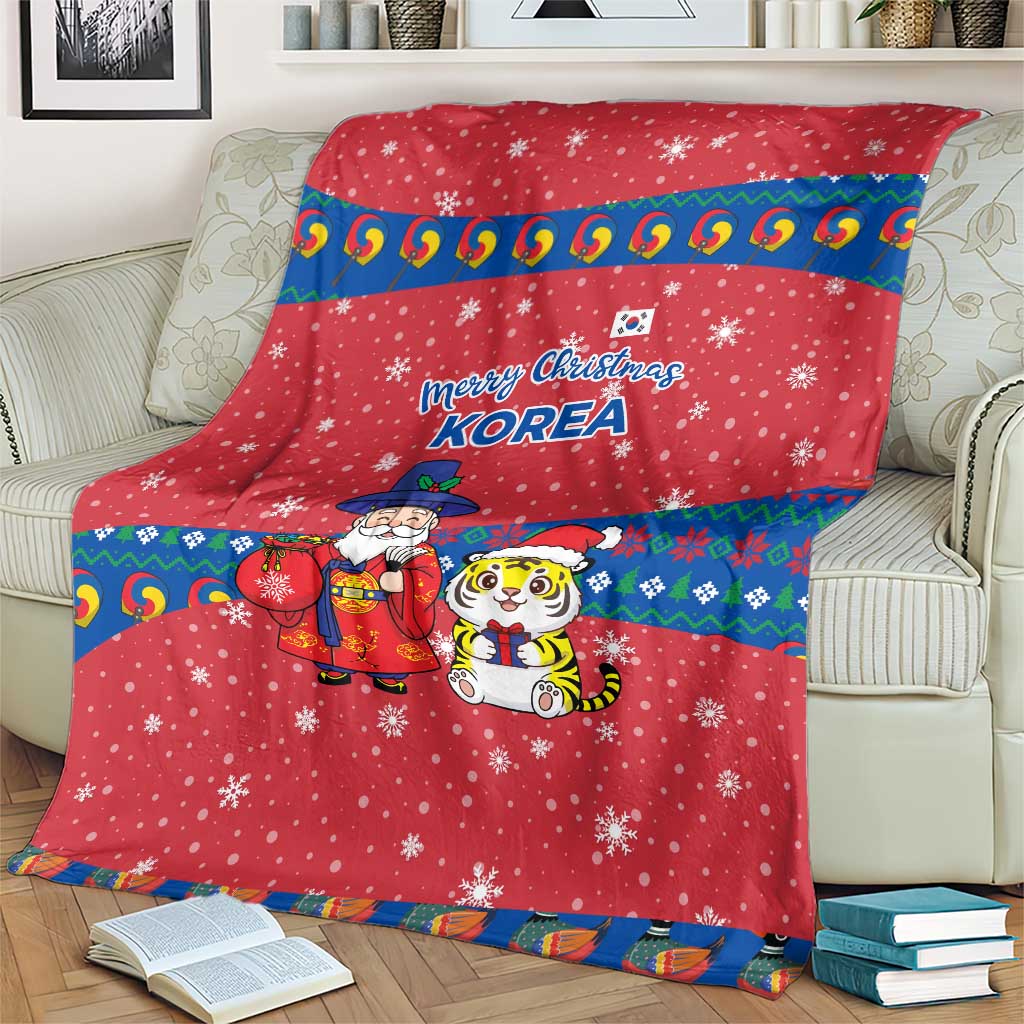 Korea Christmas Blanket with Santa in Hanbok Tiger Character and Traditional Mask Pattern Design - Wonder Print Shop