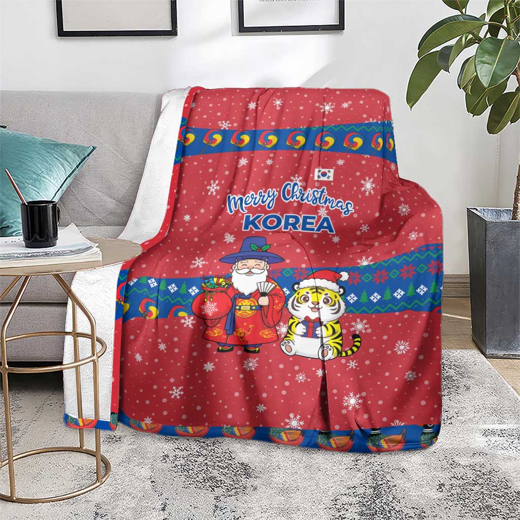 Korea Christmas Blanket with Santa in Hanbok Tiger Character and Traditional Mask Pattern Design - Wonder Print Shop