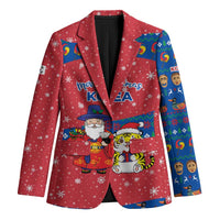 Korea Christmas Blazer with Santa in Hanbok Tiger Character and Traditional Mask Pattern Design - Wonder Print Shop