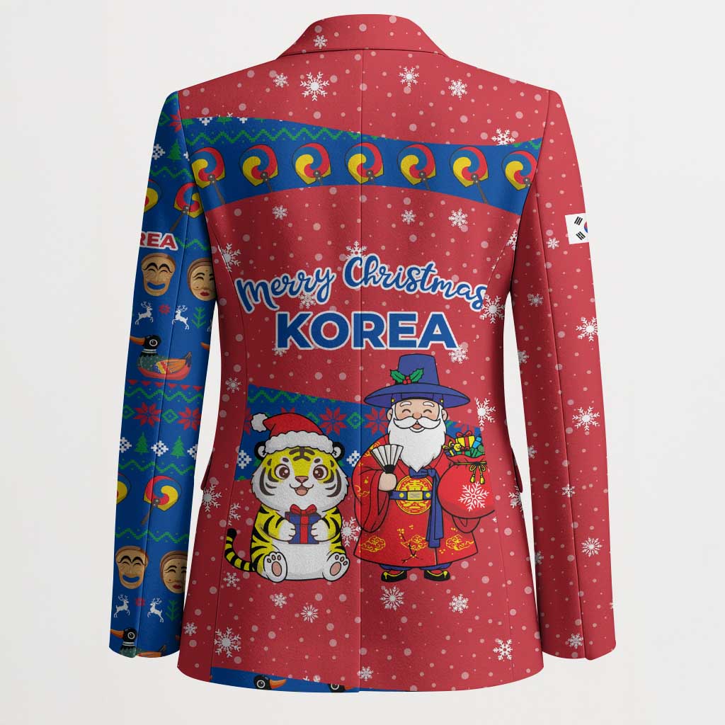 Korea Christmas Blazer with Santa in Hanbok Tiger Character and Traditional Mask Pattern Design - Wonder Print Shop