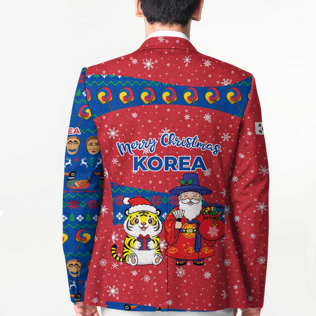Korea Christmas Blazer with Santa in Hanbok Tiger Character and Traditional Mask Pattern Design - Wonder Print Shop
