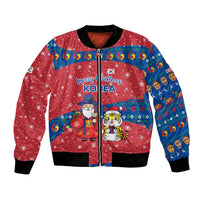 Korea Christmas Bomber Jacket with Santa in Hanbok Tiger Character and Traditional Mask Pattern Design - Wonder Print Shop