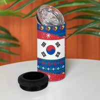 Korea Christmas 4 in 1 Can Cooler Tumbler with Santa in Hanbok Tiger Character and Traditional Mask Pattern Design - Wonder Print Shop