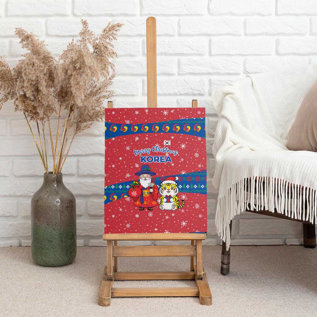 Korea Christmas Canvas Wall Art with Santa in Hanbok Tiger Character and Traditional Mask Pattern Design - Wonder Print Shop