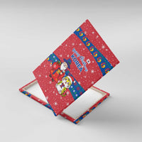 Korea Christmas Canvas Wall Art with Santa in Hanbok Tiger Character and Traditional Mask Pattern Design - Wonder Print Shop