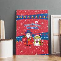 Korea Christmas Canvas Wall Art with Santa in Hanbok Tiger Character and Traditional Mask Pattern Design - Wonder Print Shop