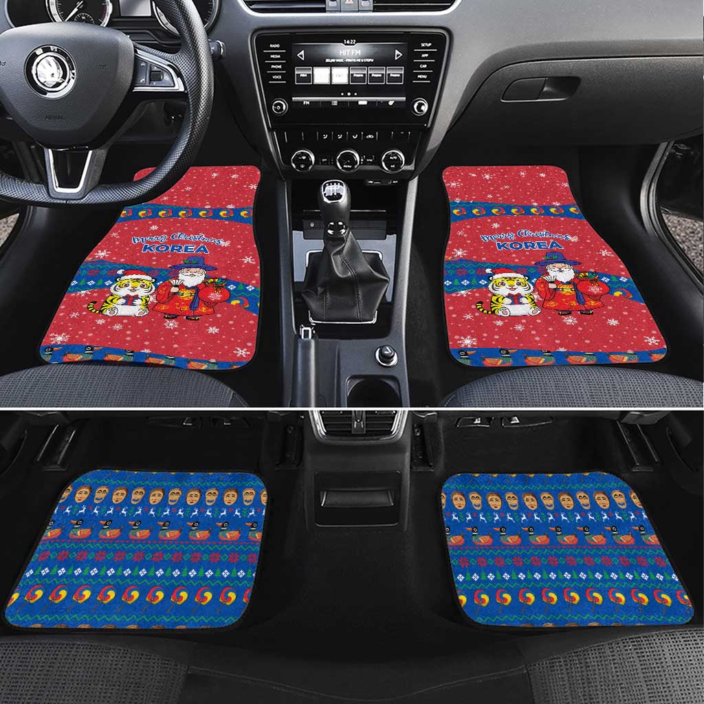 Korea Christmas Car Mats with Santa in Hanbok Tiger Character and Traditional Mask Pattern Design - Wonder Print Shop