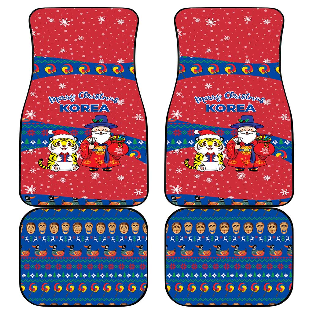 Korea Christmas Car Mats with Santa in Hanbok Tiger Character and Traditional Mask Pattern Design - Wonder Print Shop