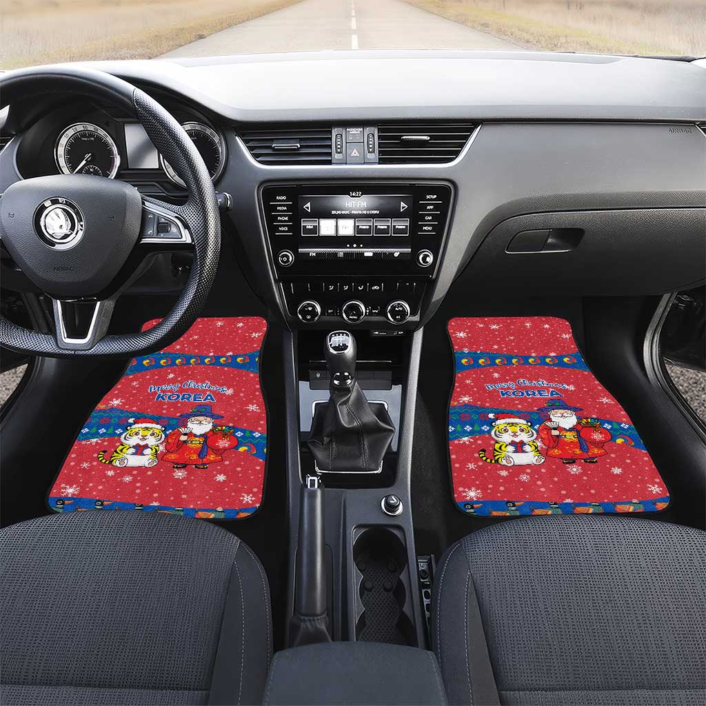 Korea Christmas Car Mats with Santa in Hanbok Tiger Character and Traditional Mask Pattern Design - Wonder Print Shop