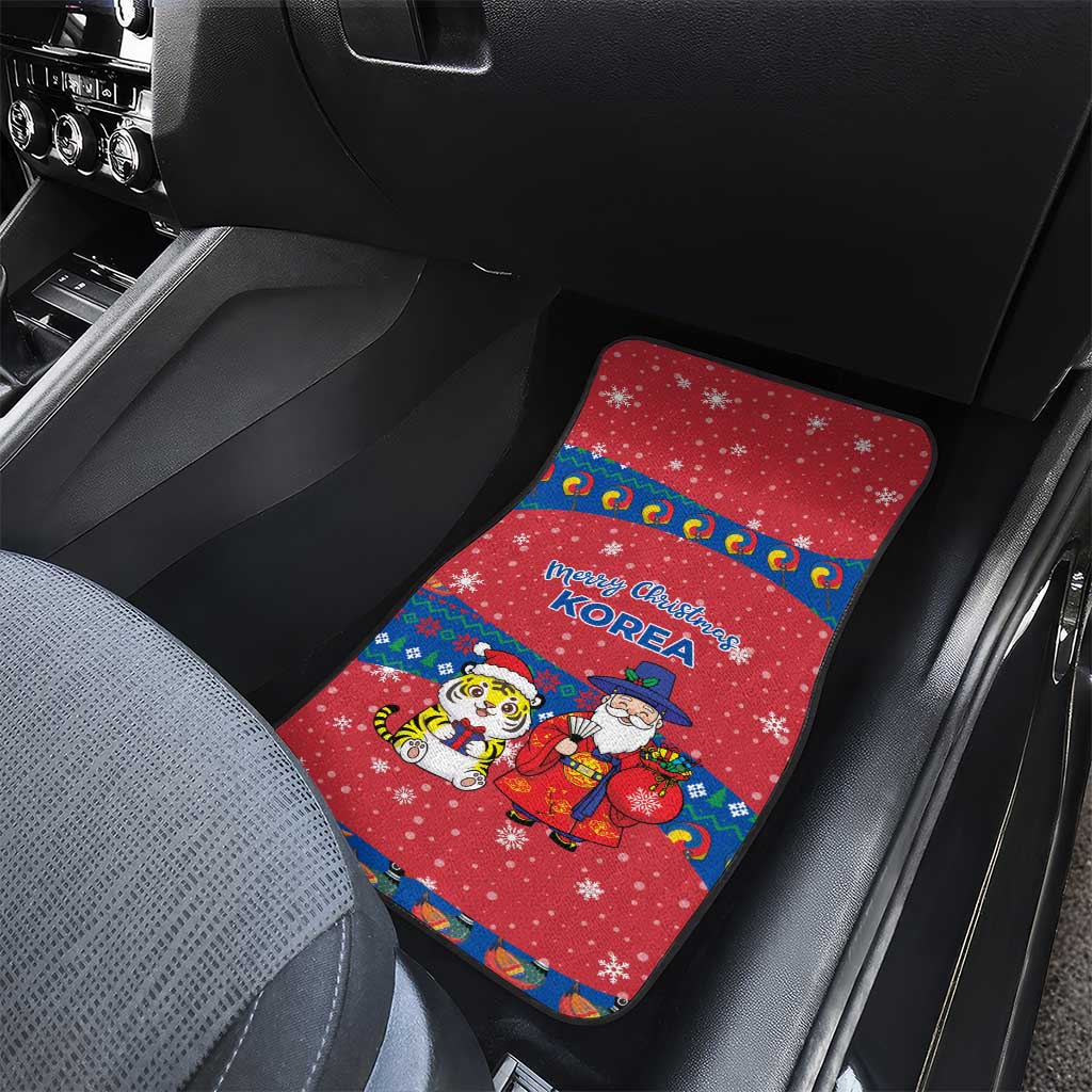 Korea Christmas Car Mats with Santa in Hanbok Tiger Character and Traditional Mask Pattern Design - Wonder Print Shop