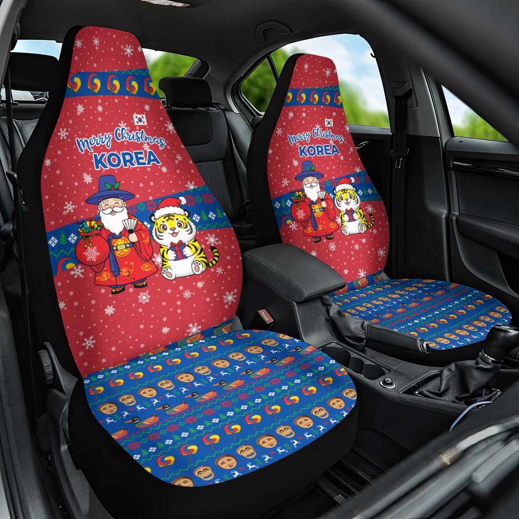 Korea Christmas Car Seat Cover with Santa in Hanbok Tiger Character and Traditional Mask Pattern Design - Wonder Print Shop