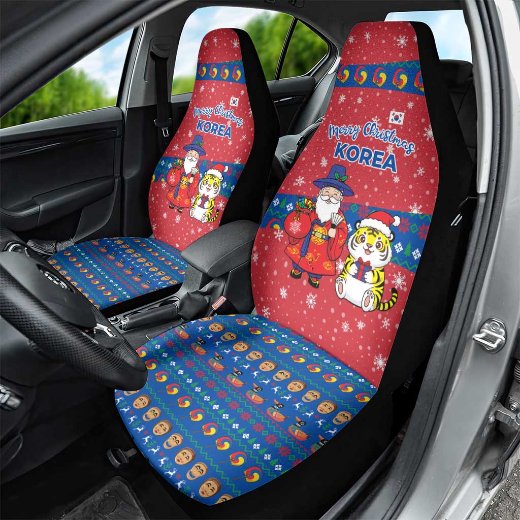 Korea Christmas Car Seat Cover with Santa in Hanbok Tiger Character and Traditional Mask Pattern Design - Wonder Print Shop