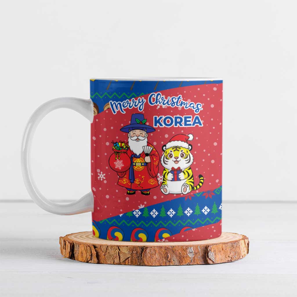 Korea Christmas Ceramic Mug with Santa in Hanbok Tiger Character and Traditional Mask Pattern Design - Wonder Print Shop