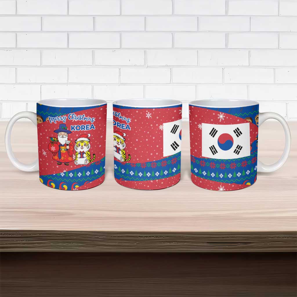 Korea Christmas Ceramic Mug with Santa in Hanbok Tiger Character and Traditional Mask Pattern Design - Wonder Print Shop