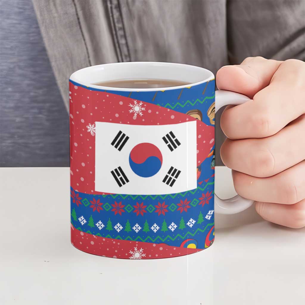 Korea Christmas Ceramic Mug with Santa in Hanbok Tiger Character and Traditional Mask Pattern Design - Wonder Print Shop