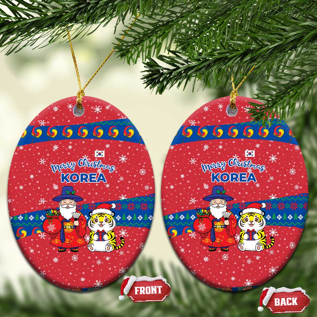 Korea Christmas Ceramic Ornament with Santa in Hanbok Tiger Character and Traditional Mask Pattern Design - Wonder Print Shop