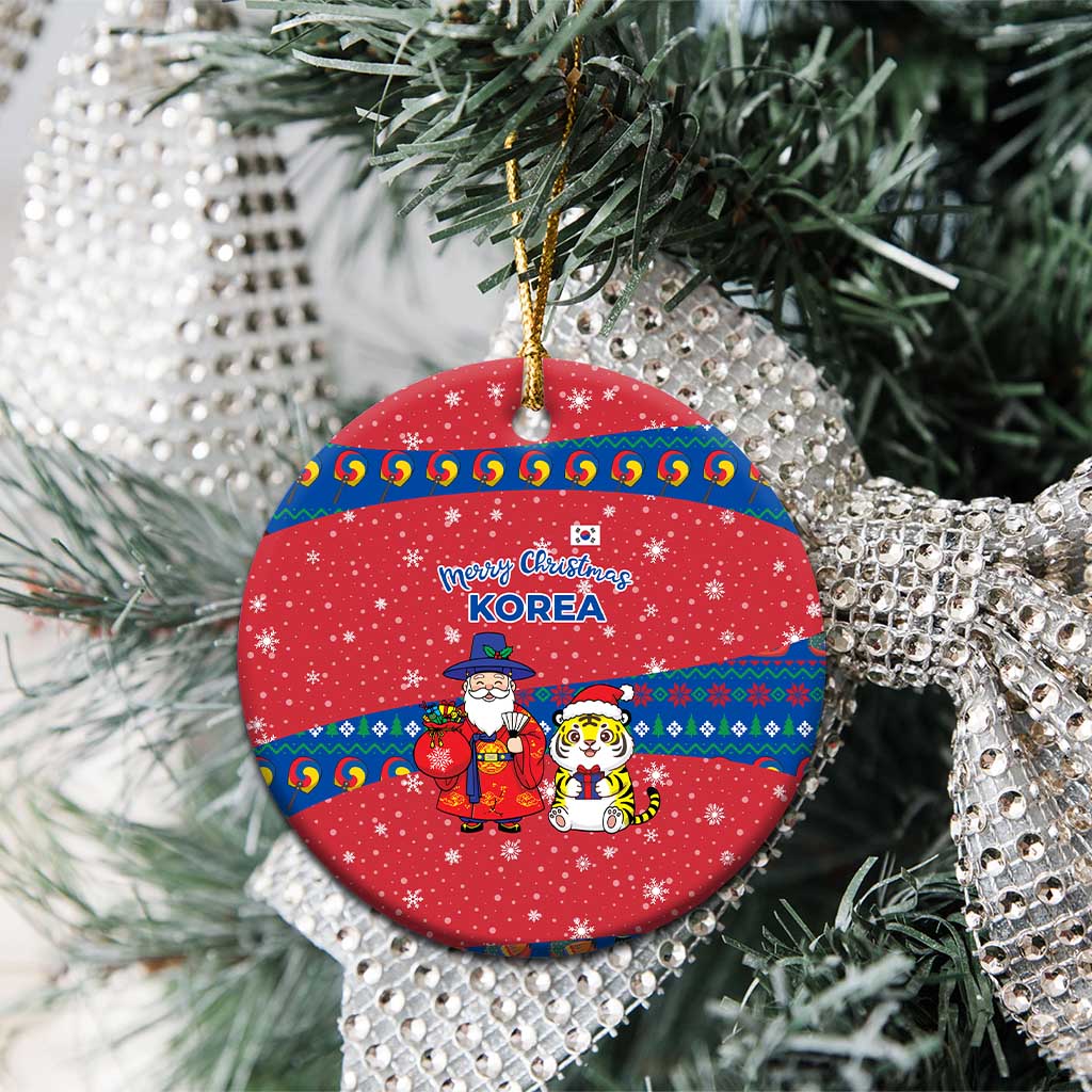 Korea Christmas Ceramic Ornament with Santa in Hanbok Tiger Character and Traditional Mask Pattern Design - Wonder Print Shop