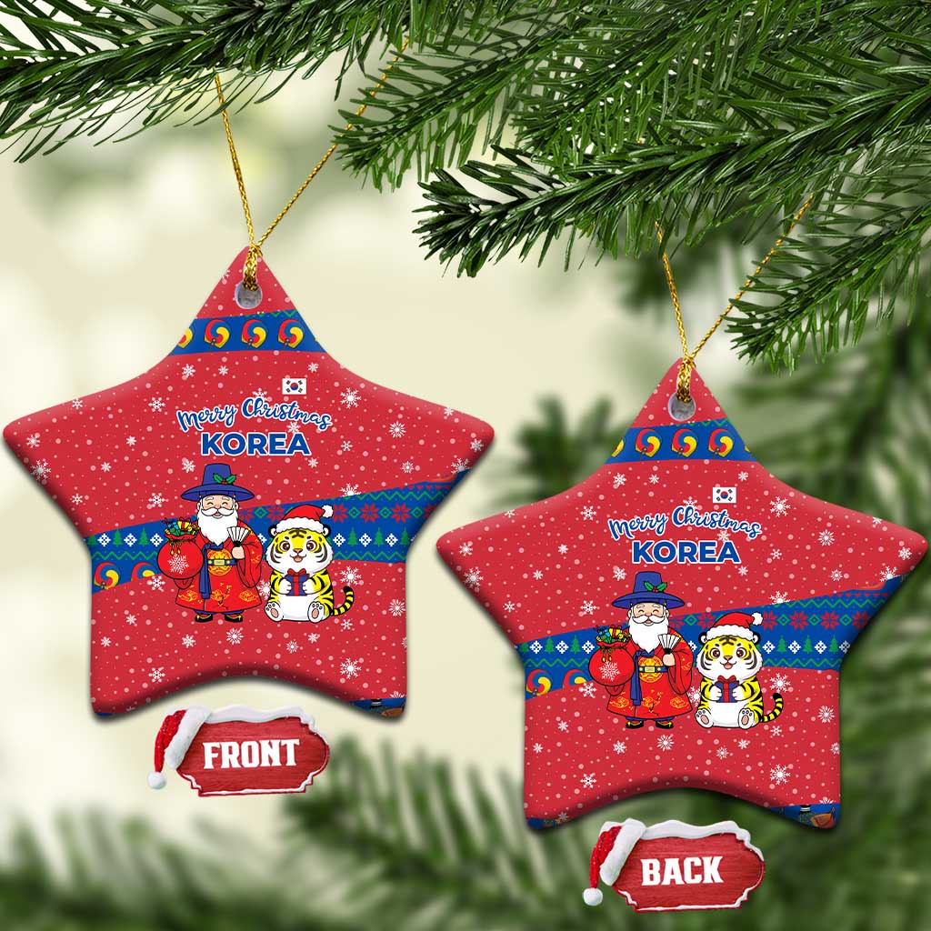 Korea Christmas Ceramic Ornament with Santa in Hanbok Tiger Character and Traditional Mask Pattern Design - Wonder Print Shop