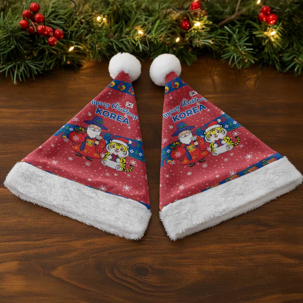 Korea Christmas Santa Hat with Santa in Hanbok Tiger Character and Traditional Mask Pattern Design - Wonder Print Shop