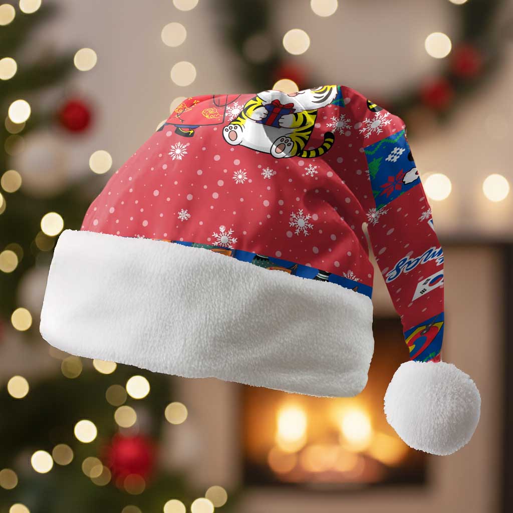 Korea Christmas Santa Hat with Santa in Hanbok Tiger Character and Traditional Mask Pattern Design - Wonder Print Shop