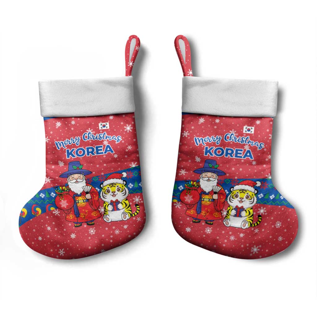 Korea Christmas Stocking with Santa in Hanbok Tiger Character and Traditional Mask Pattern Design - Wonder Print Shop