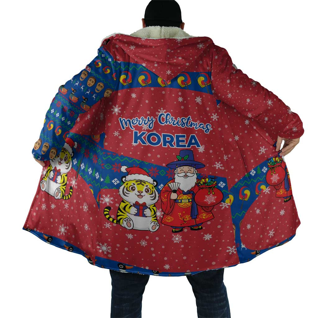 Korea Christmas Cloak with Santa in Hanbok Tiger Character and Traditional Mask Pattern Design - Wonder Print Shop
