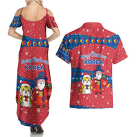 Korea Christmas Couples Matching Summer Maxi Dress and Hawaiian Shirt with Santa in Hanbok Tiger Character and Traditional Mask Pattern Design - Wonder Print Shop