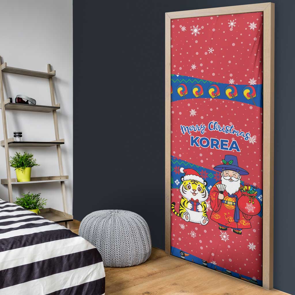 Korea Christmas Door Cover with Santa in Hanbok Tiger Character and Traditional Mask Pattern Design - Wonder Print Shop