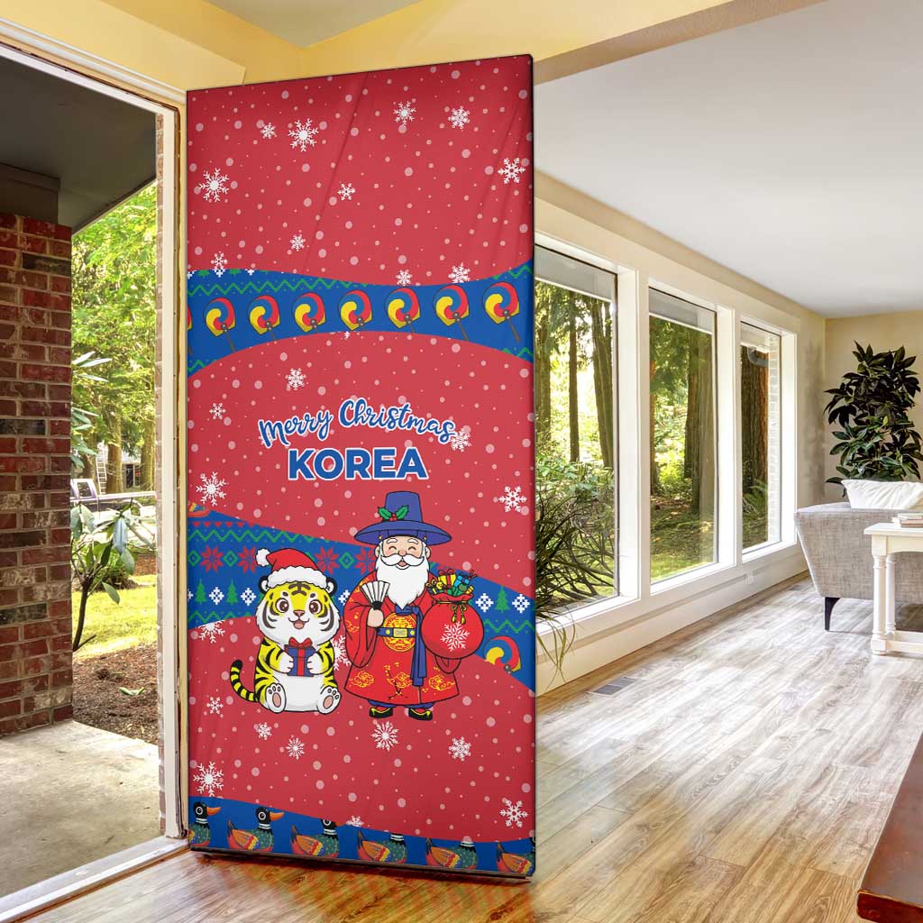 Korea Christmas Door Cover with Santa in Hanbok Tiger Character and Traditional Mask Pattern Design - Wonder Print Shop