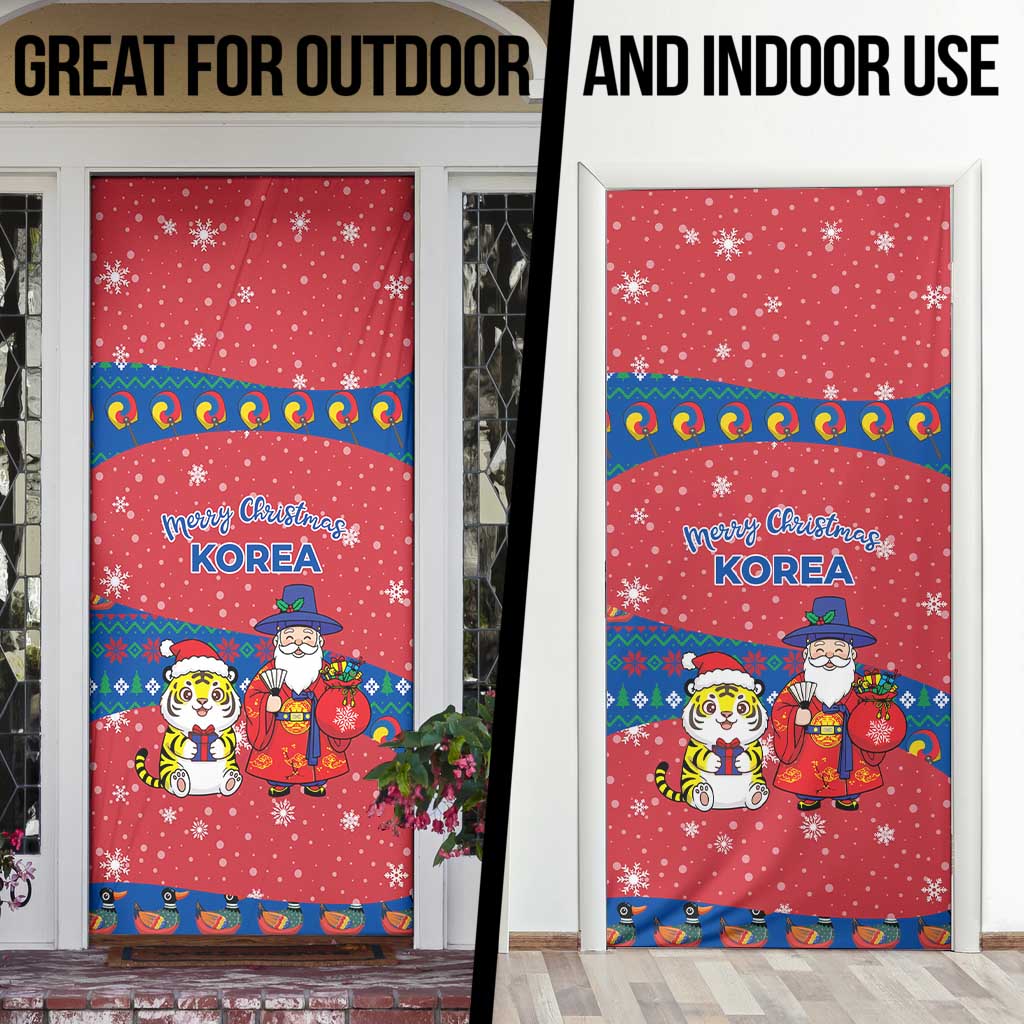 Korea Christmas Door Cover with Santa in Hanbok Tiger Character and Traditional Mask Pattern Design - Wonder Print Shop
