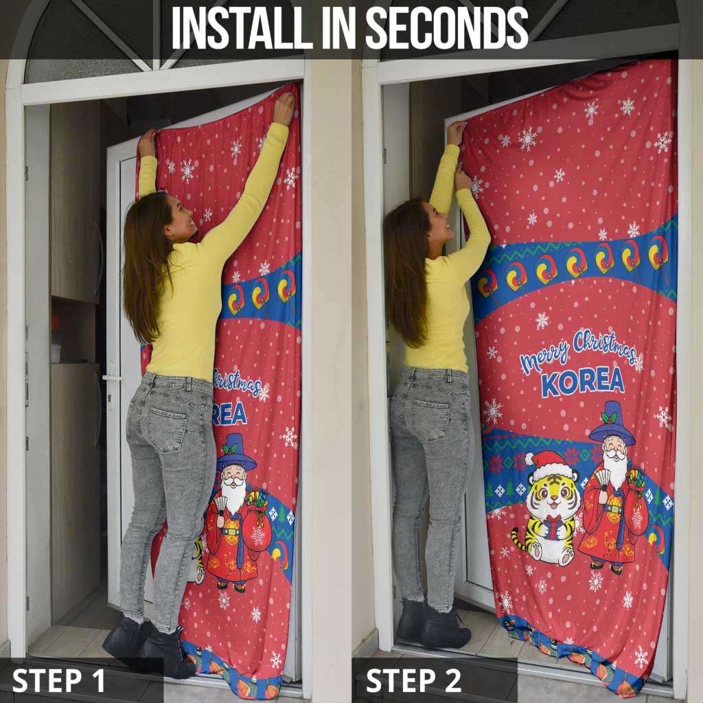Korea Christmas Door Cover with Santa in Hanbok Tiger Character and Traditional Mask Pattern Design - Wonder Print Shop