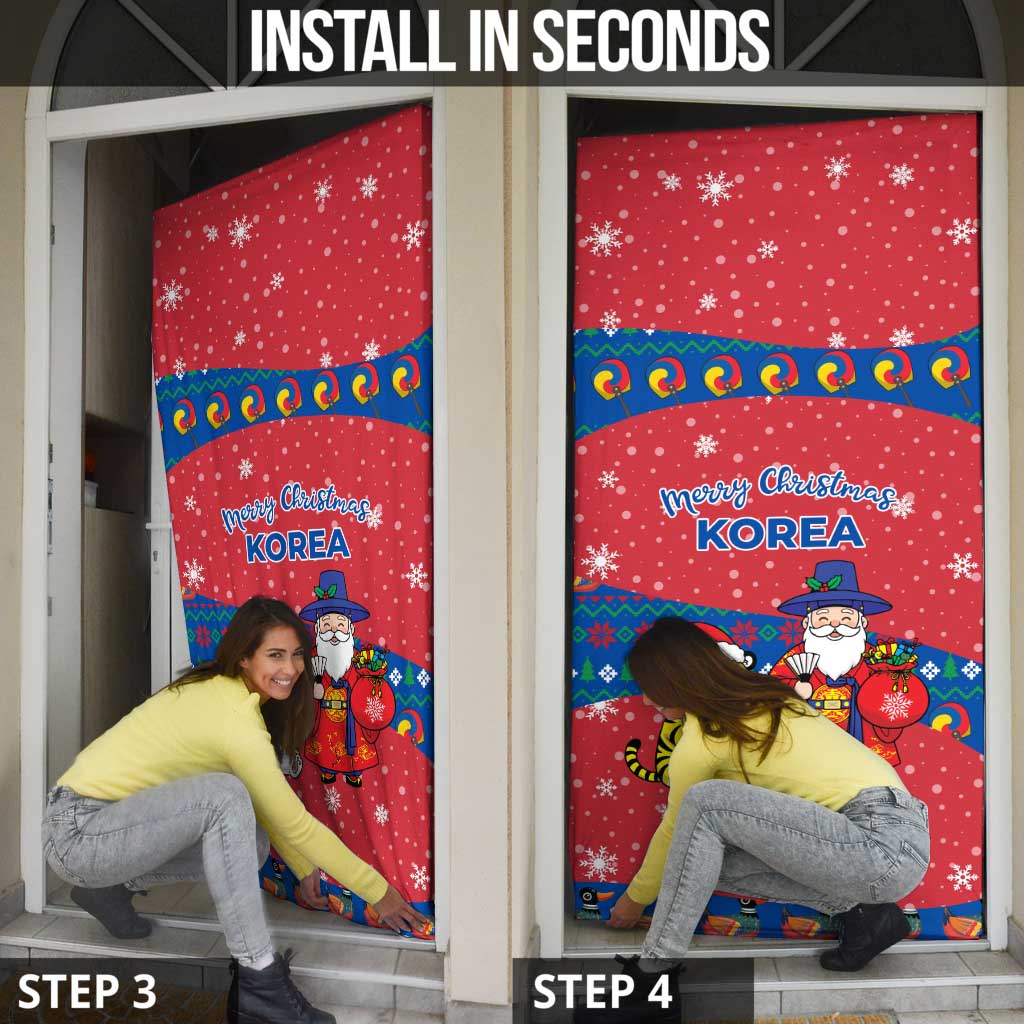 Korea Christmas Door Cover with Santa in Hanbok Tiger Character and Traditional Mask Pattern Design - Wonder Print Shop