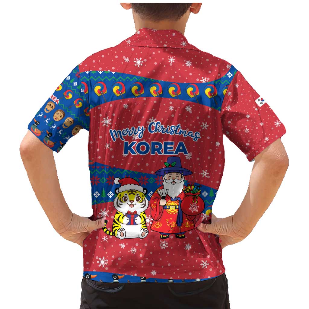 Korea Christmas Family Matching Mermaid Dress and Hawaiian Shirt with Santa in Hanbok Tiger Character and Traditional Mask Pattern Design - Wonder Print Shop