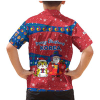 Korea Christmas Family Matching Mermaid Dress and Hawaiian Shirt with Santa in Hanbok Tiger Character and Traditional Mask Pattern Design - Wonder Print Shop