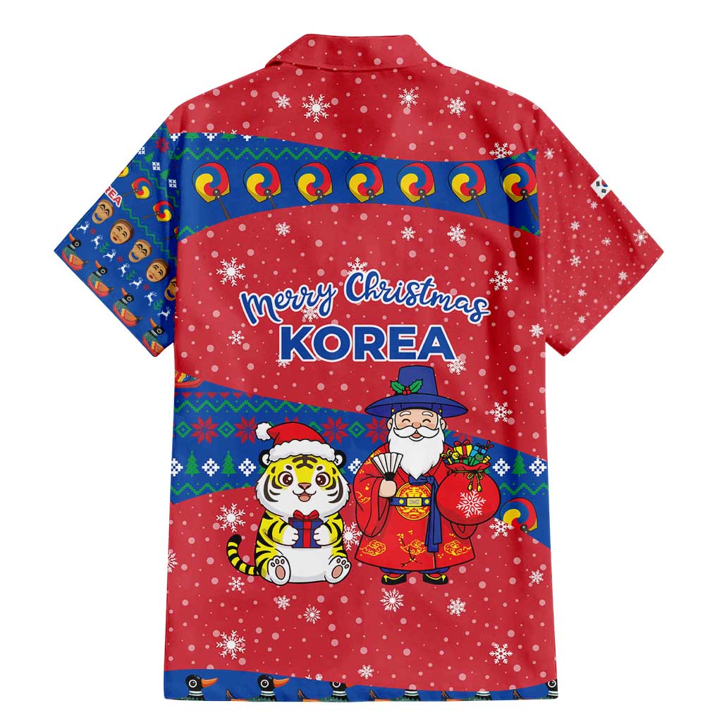 Korea Christmas Family Matching Mermaid Dress and Hawaiian Shirt with Santa in Hanbok Tiger Character and Traditional Mask Pattern Design - Wonder Print Shop