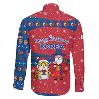 Korea Christmas Family Matching Mermaid Dress and Hawaiian Shirt with Santa in Hanbok Tiger Character and Traditional Mask Pattern Design - Wonder Print Shop