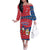 Korea Christmas Family Matching Off The Shoulder Long Sleeve Dress and Hawaiian Shirt with Santa in Hanbok Tiger Character and Traditional Mask Pattern Design - Wonder Print Shop