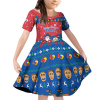 Korea Christmas Family Matching Off Shoulder Short Dress and Hawaiian Shirt with Santa in Hanbok Tiger Character and Traditional Mask Pattern Design - Wonder Print Shop