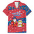 Korea Christmas Family Matching Off Shoulder Short Dress and Hawaiian Shirt with Santa in Hanbok Tiger Character and Traditional Mask Pattern Design - Wonder Print Shop