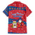 Korea Christmas Family Matching Off Shoulder Short Dress and Hawaiian Shirt with Santa in Hanbok Tiger Character and Traditional Mask Pattern Design - Wonder Print Shop